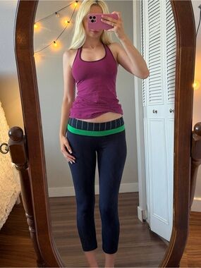 lululemon athletica Black Leggings with Green Waistband